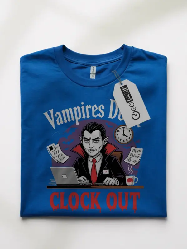 Royal Blue Vampires Don’t Clock Out T-Shirt – Front View for Sarcastic Professionals