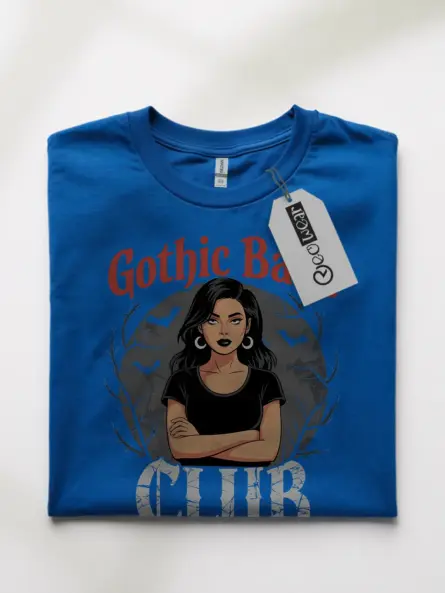 Front View Royal Blue Gothic Babe Club T-Shirt for goth girls