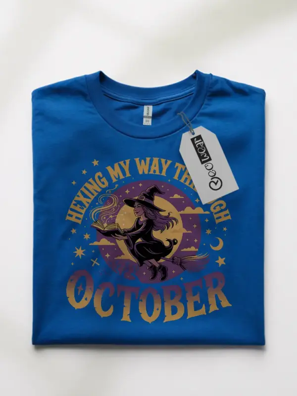 royal blue front view hexing my way through t-shirt halloween design