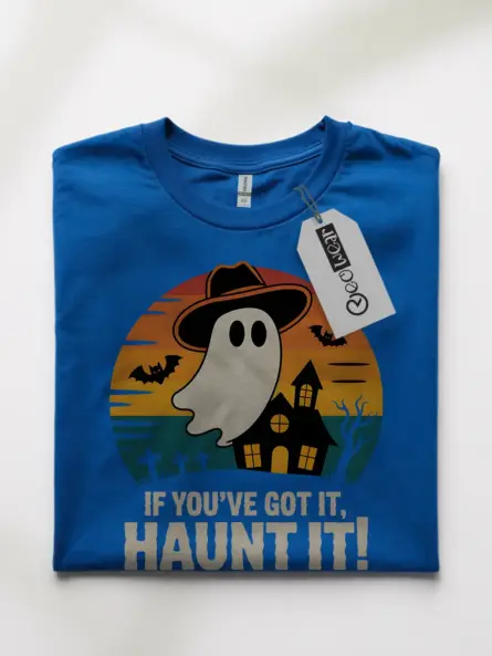 royal blue front view if you’ve got it haunt it t-shirt vintage halloween shirt
