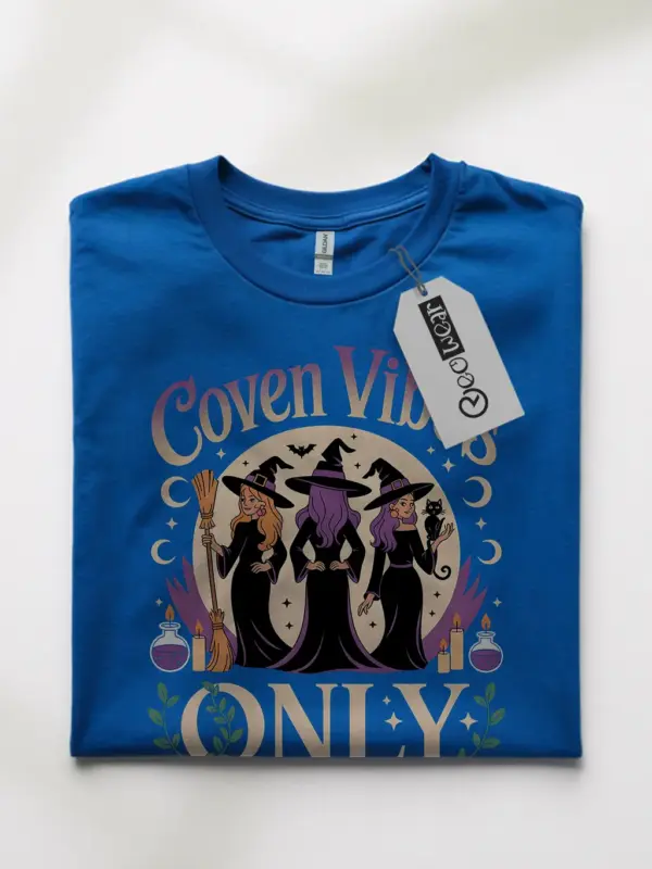 Front View Royal Blue Coven Vibes Witch T-Shirt for spiritual women
