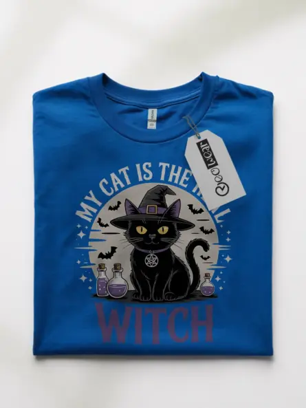 royal blue front view my cat is the real witch t-shirt cute cat mom design