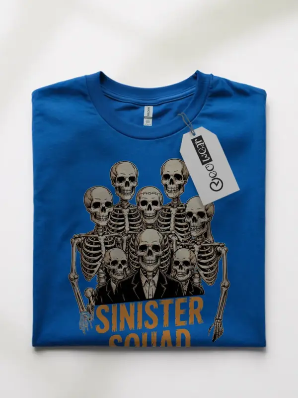 Royal Blue Shirt Front View – Sinister Squad Vintage Skeleton Squad T-Shirt