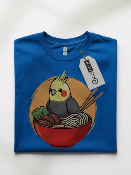 Whimsical Cute Cockatiel T Shirt – Ramen Bowl Kawaii Bird Tee - Image 10