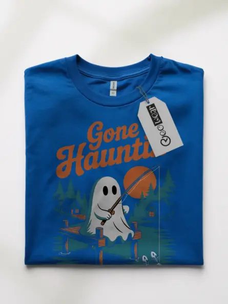 Cute Ghost Fishing Halloween Shirt – Gone Hauntin’ Retro Tee - Image 10