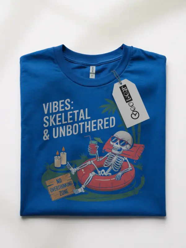Royal Blue front view skeleton vibes t-shirt stress relief quote