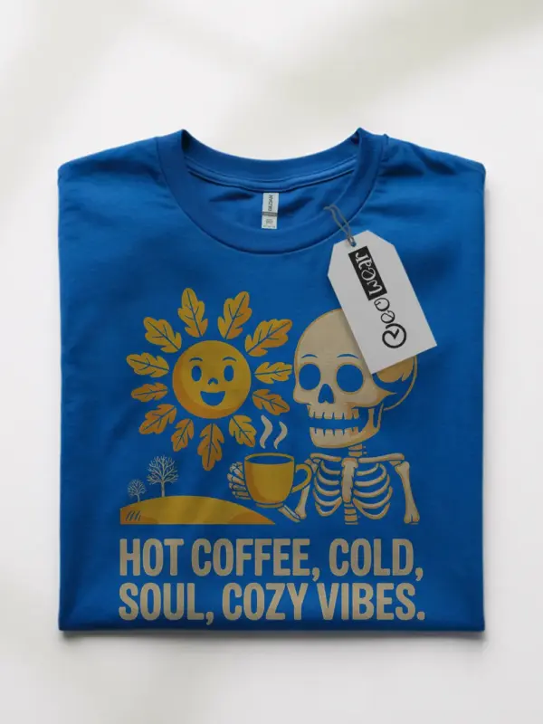 royal blue front – cozy fall skeleton graphic tee – baking mom t-shirt