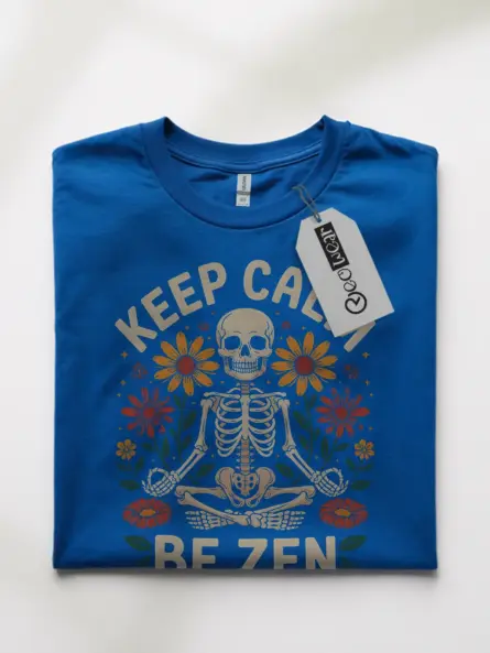 Royal Blue Front Meditation Skeleton Graphic – zen skeleton t-shirt