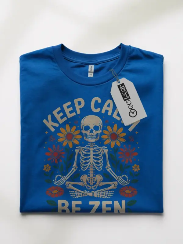 Royal Blue Front Meditation Skeleton Graphic – zen skeleton t-shirt