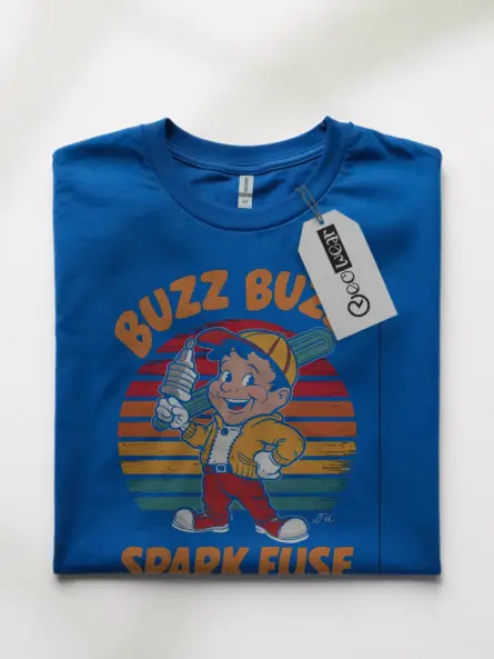 Royal Blue Buzz Buzz Spark Fuse Shirt – spark plug cartoon shirt for electricians