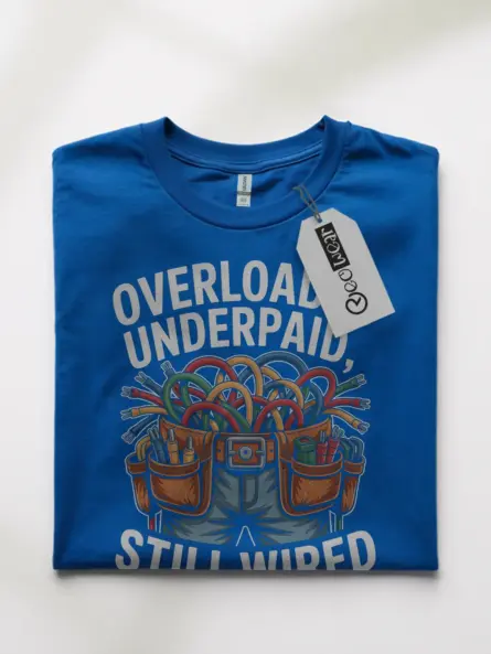 Funny Electrician T-Shirt Overloaded Underpaid Still Wired - Image 10