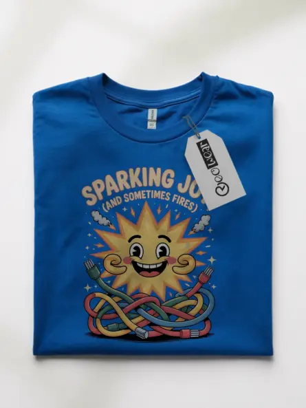 Funny Tech Dad T-Shirt – Sparking Joy (And Sometimes Fires) Cartoon Electrical Humor Tee - Image 10