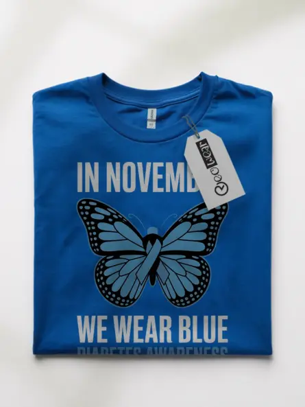 In November We Wear Blue Diabetes Shirt – Butterfly Awareness Tee - Image 7