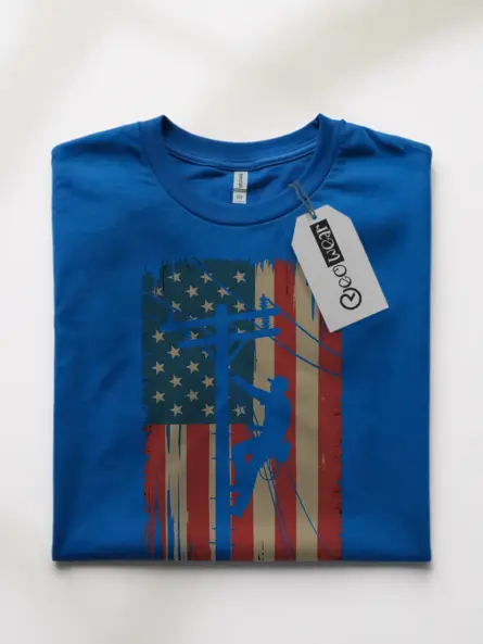 Patriotic Lineman T-Shirt – Vintage Flag Graphic - Image 11
