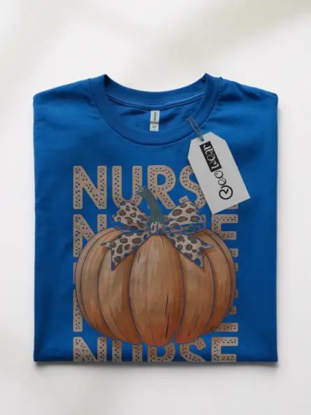 Pumpkin Nurse Shirt – Trendy Fall Tee with Leopard Bow Design - Image 10