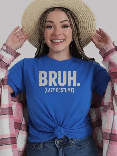 royal blue Bruh Lazy Costume T-Shirt cracked font design