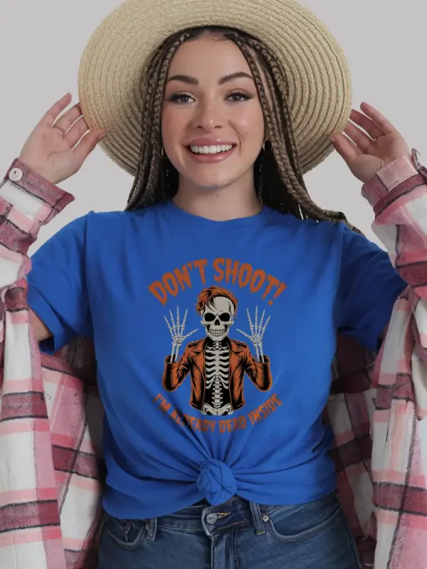 Royal Blue – Raised Hands Skeleton Tee – don't shoot I'm already dead inside t-shirt