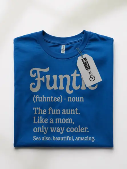 Royal blue front view funtie shirt fun aunt t-shirt gift