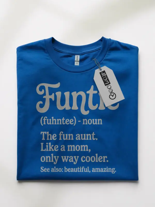 Royal blue front view funtie shirt fun aunt t-shirt gift