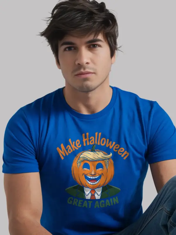 shown in royal blue – parody political pumpkin tee