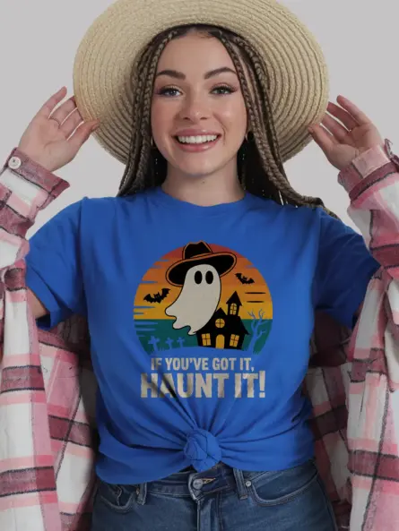 royal blue if you’ve got it haunt it t-shirt sunset background tee