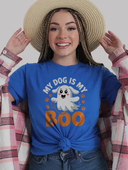 royal blue my dog is my boo halloween t-shirt playful ghost tee
