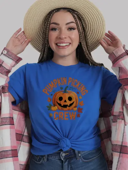 Royal Blue – Halloween Pumpkin Picking Tee – pumpkin picking crew t-shirt