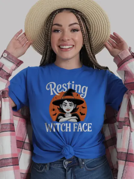 royal blue resting witch face halloween t-shirt halloween party apparel