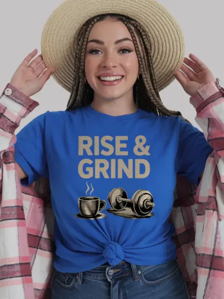 Bold Rise and Grind T Shirt – Motivational Coffee & Gym Tee - Image 12