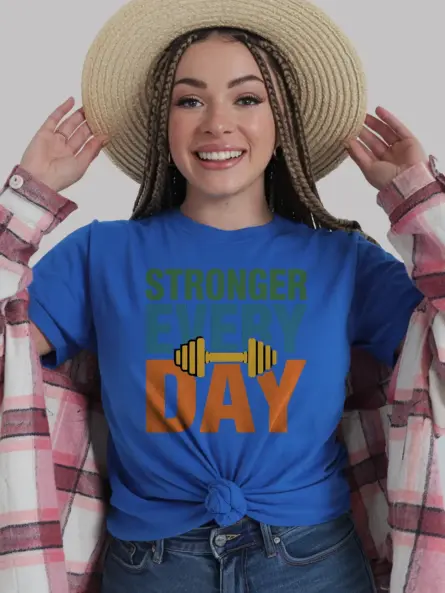 Empowering Strength Training T-Shirt – Stronger Every Day Dumbbell Tee - Image 12