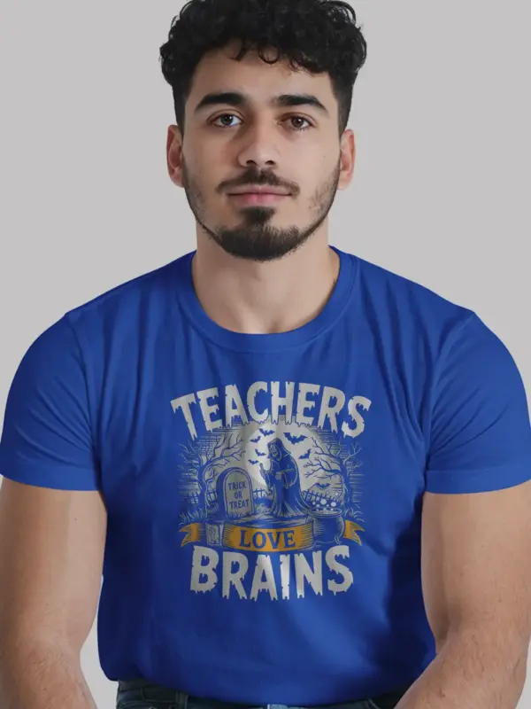 Royal Blue teachers love brains Halloween shirt funny costume