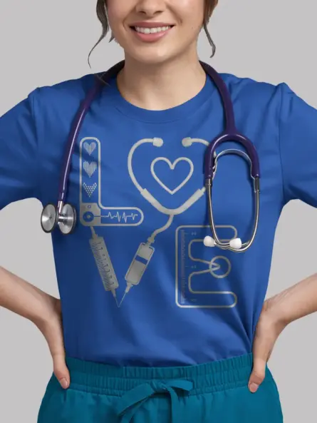 royal blue medical love shirt lifestyle photo for hospital workers