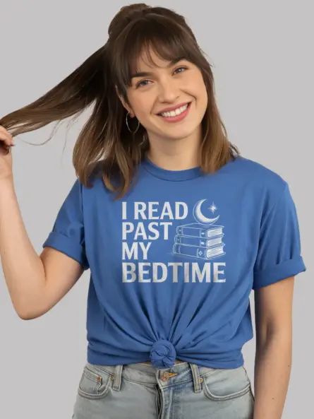 Charming I Read Past My Bedtime T-Shirt – Moon & Books Graphic Tee for Night Owl Readers - Image 12
