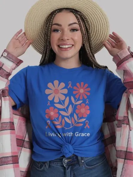 Elegant Living with Grace Breast Cancer Shirt – Floral Pink Ribbon Tee - Image 11