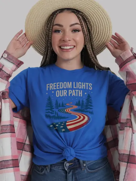Powerful Patriotic American Flag Forest T-Shirt – Freedom Lights Our Path - Image 12