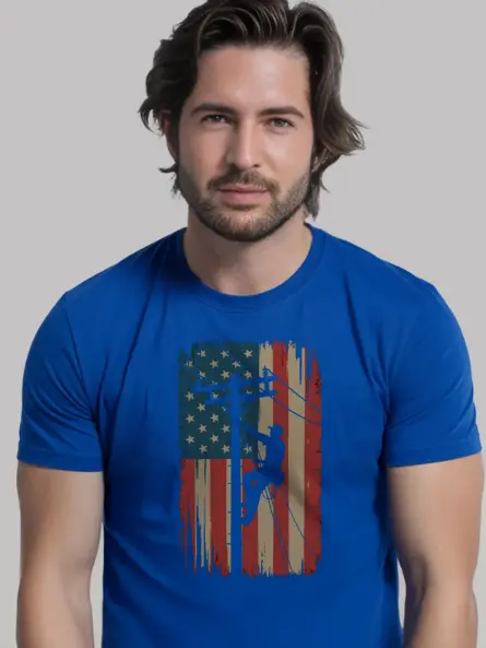 Patriotic Lineman T-Shirt – Vintage Flag Graphic - Image 13