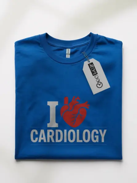 Royal Blue Front I Love Cardiology Shirt with Red Heart