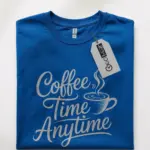 Royal blue front coffee time anytime graphic tee