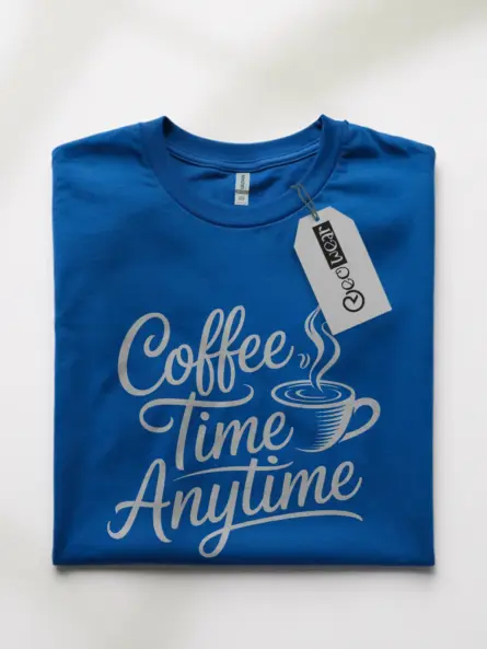 Royal blue front coffee time anytime graphic tee
