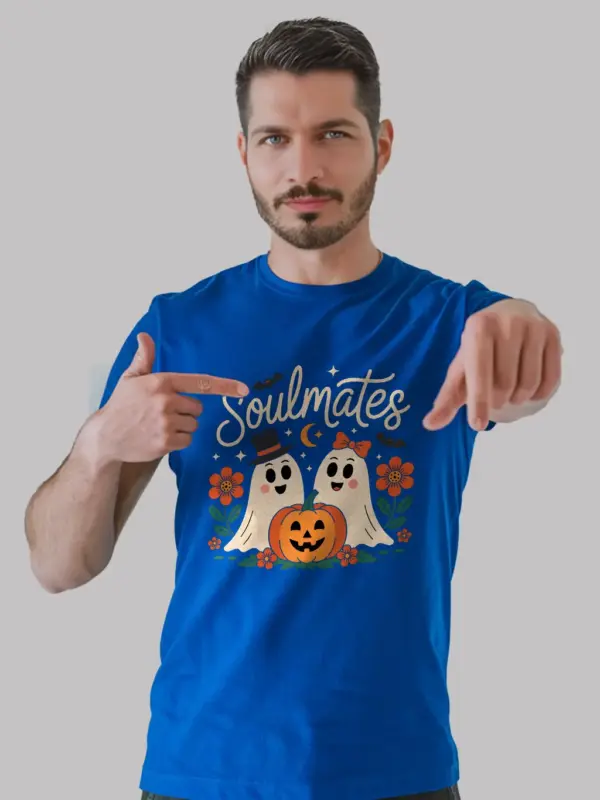 royal blue lifestyle image – cute matching ghost shirt – ghost couple t-shirt