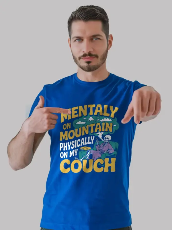 royal blue – couch potato smoking graphic – mentally on mountain t-shirt