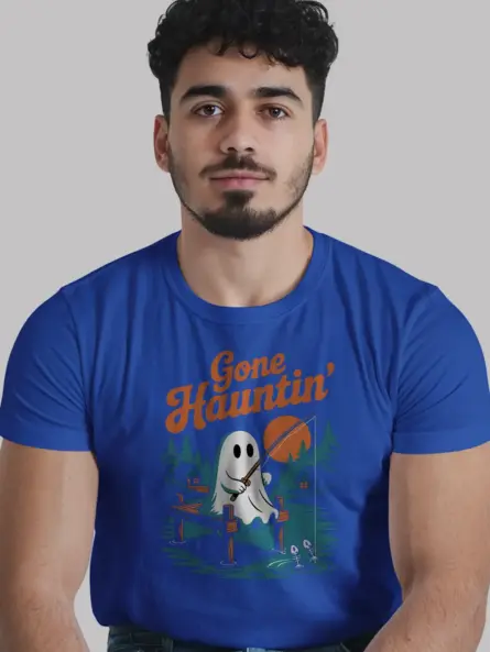 Cute Ghost Fishing Halloween Shirt – Gone Hauntin’ Retro Tee - Image 12