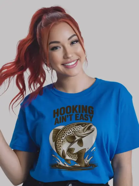 Funny Fishing Tee Shirt – Hooking Ain’t Easy Vintage Trout Tee - Image 3