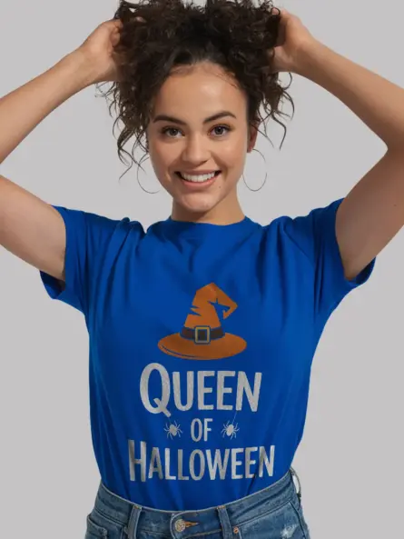 Queen of Halloween Shirt for Women – Witch Hat Graphic Tee - Image 9