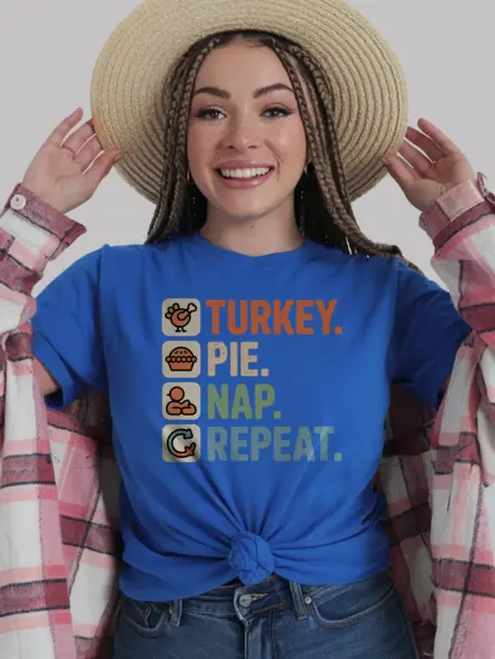 Turkey Pie Nap Repeat Shirt – Funny Minimalist Thanksgiving Tee - Image 12