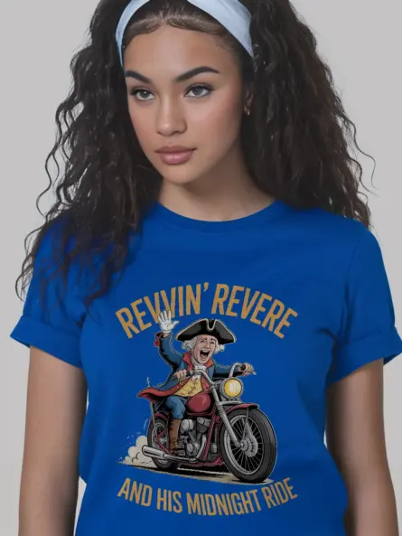 Bold Patriotic Motorcycle T-Shirt – Funny Revere Ride Graphic - Image 12