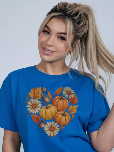 Thankful Heart Shirt – Cozy Autumn Graphic Tee with Pumpkin & Leaf Art - Image 6