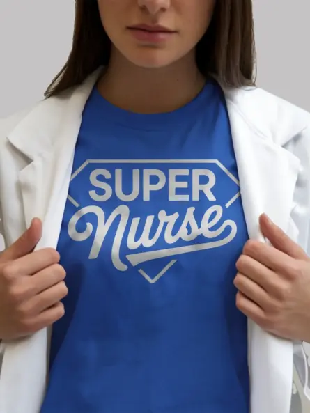 royal blue super nurse t-shirt for medical hero apparel