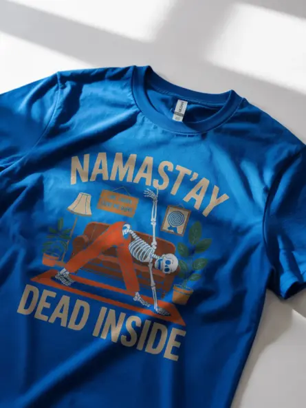 Royal Blue Namastay Dead Inside T-Shirt – Gen Z Burnout Relief Apparel