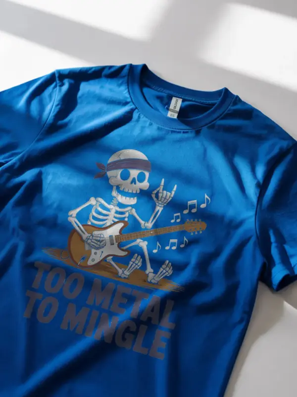 Lifestyle photo Royal Blue funny punk skeleton tee for concerts
